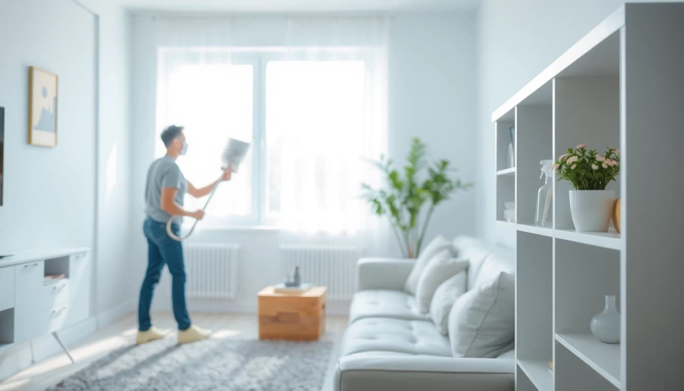 Vad kostar hemstädning med professionell städning av ett rent och ljust rum.