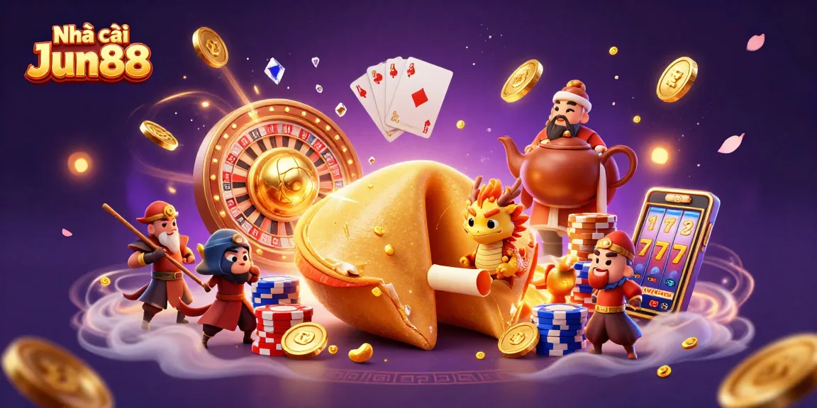 Engage with Nhà cái Jun88 as you explore a vibrant casino land filled with golden treasures and exciting gaming elements.
