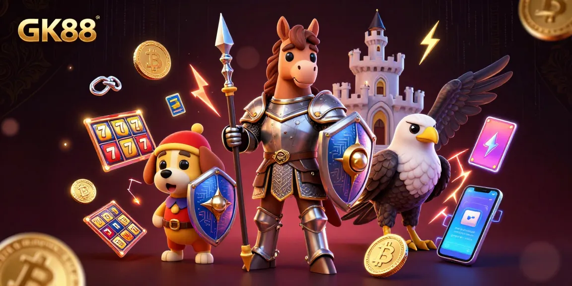Engage with GK88's thrilling gameplay as a knight battles amidst vibrant casino elements.