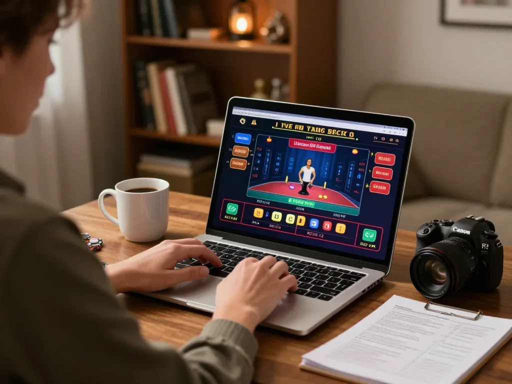Engaging in online gaming at five88 com with a live dealer on laptop in a cozy setting.