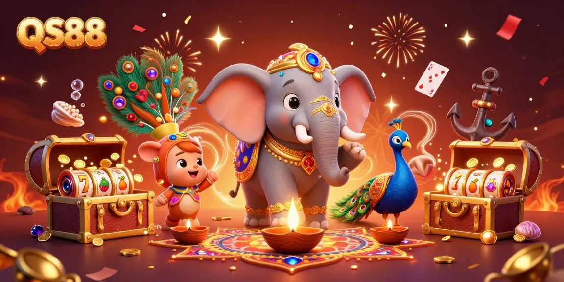 Experience the vibrant QS88 casino world filled with festive gaming elements and golden rewards.