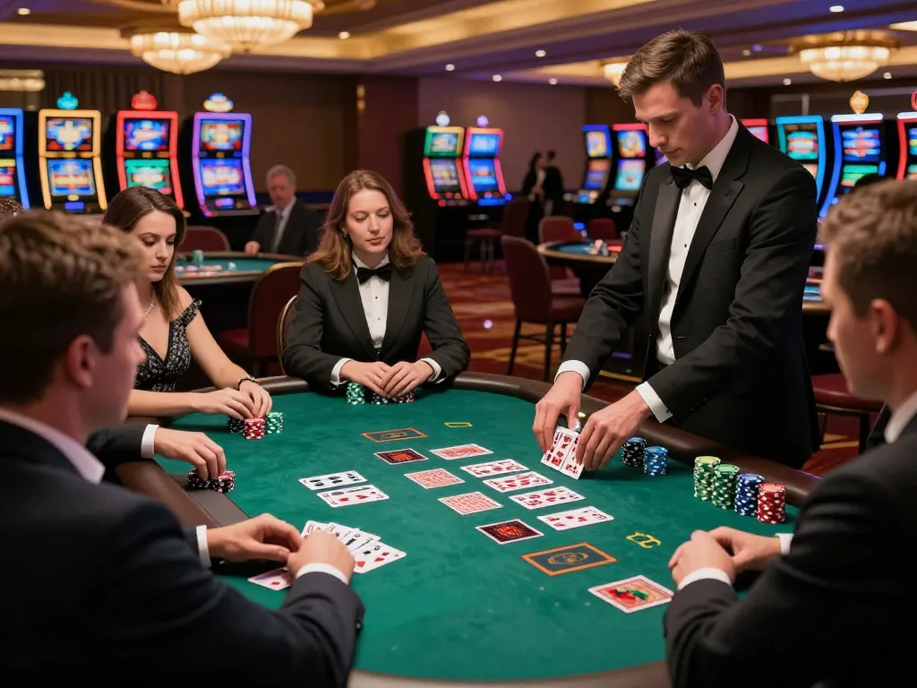 fun88 players strategizing at a high-stakes blackjack table, showcasing intense card games
