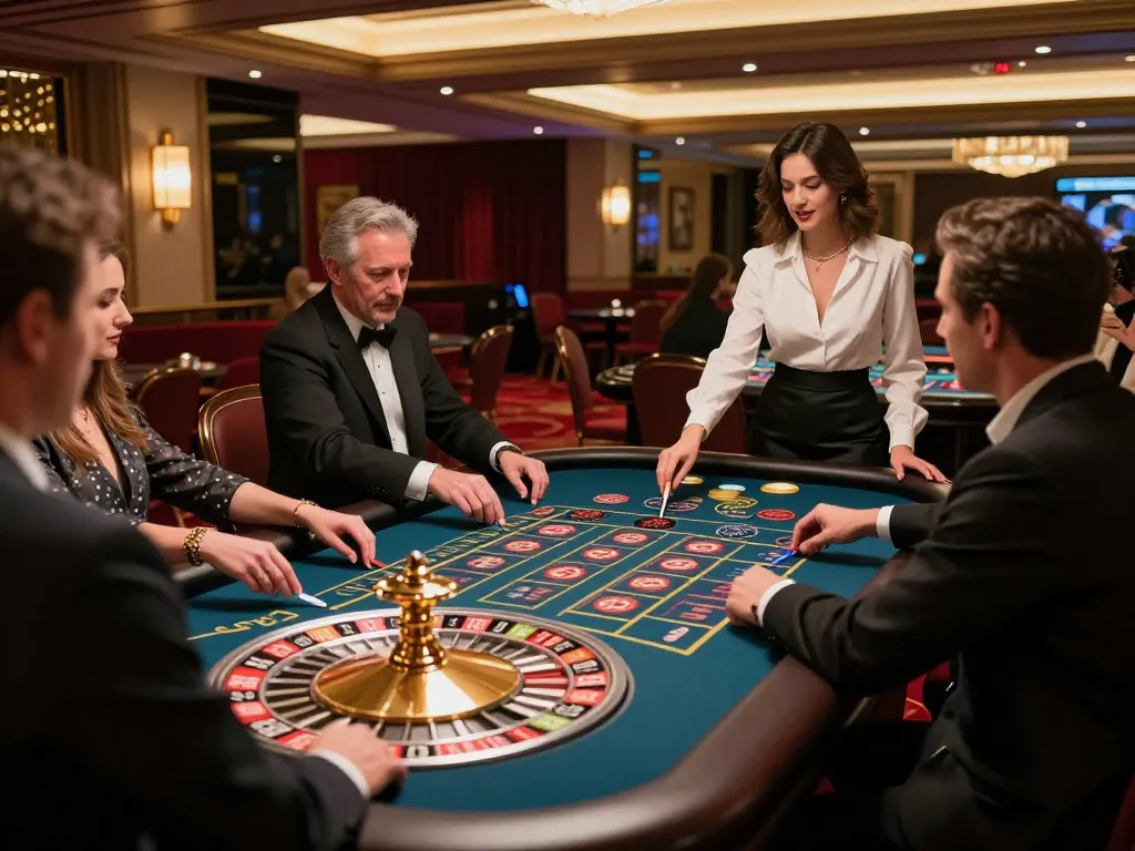 Engaging gameplay at OK365 roulette table with players placing bets and croupier spinning the wheel.