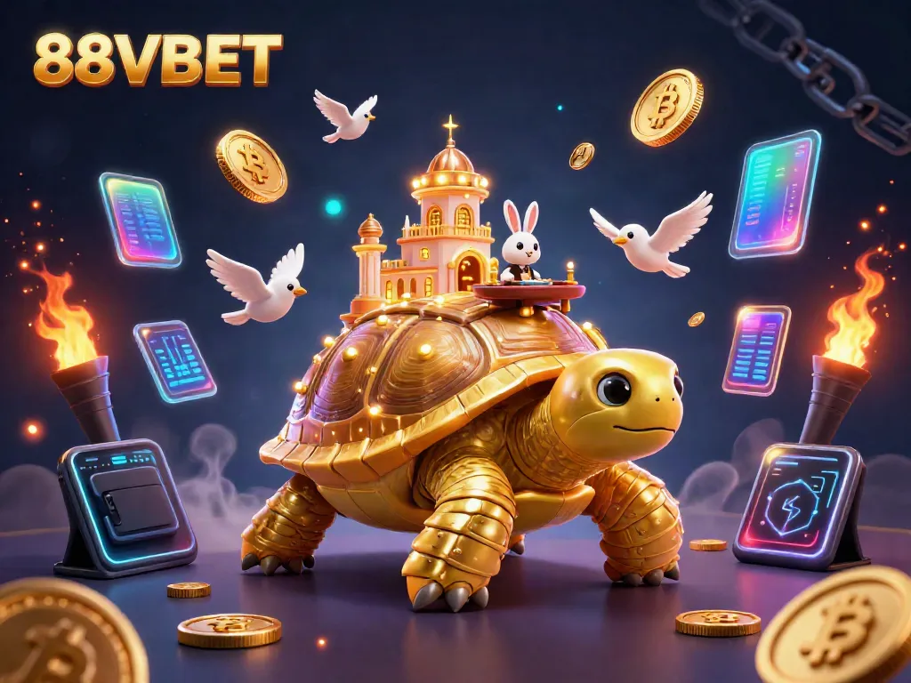 Experience thrilling gameplay with 88VBET featuring a golden casino tortoise and vibrant 3D elements.