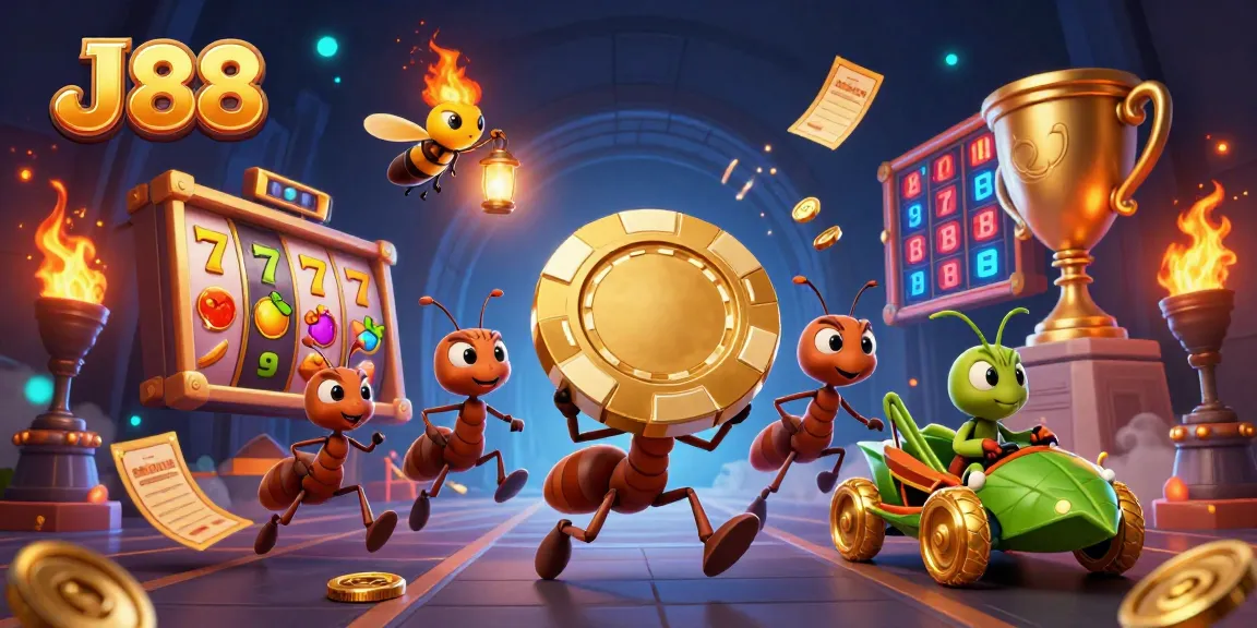 Engage with J 88 as ants pull off a heist with a giant poker chip in a thrilling casino scene.