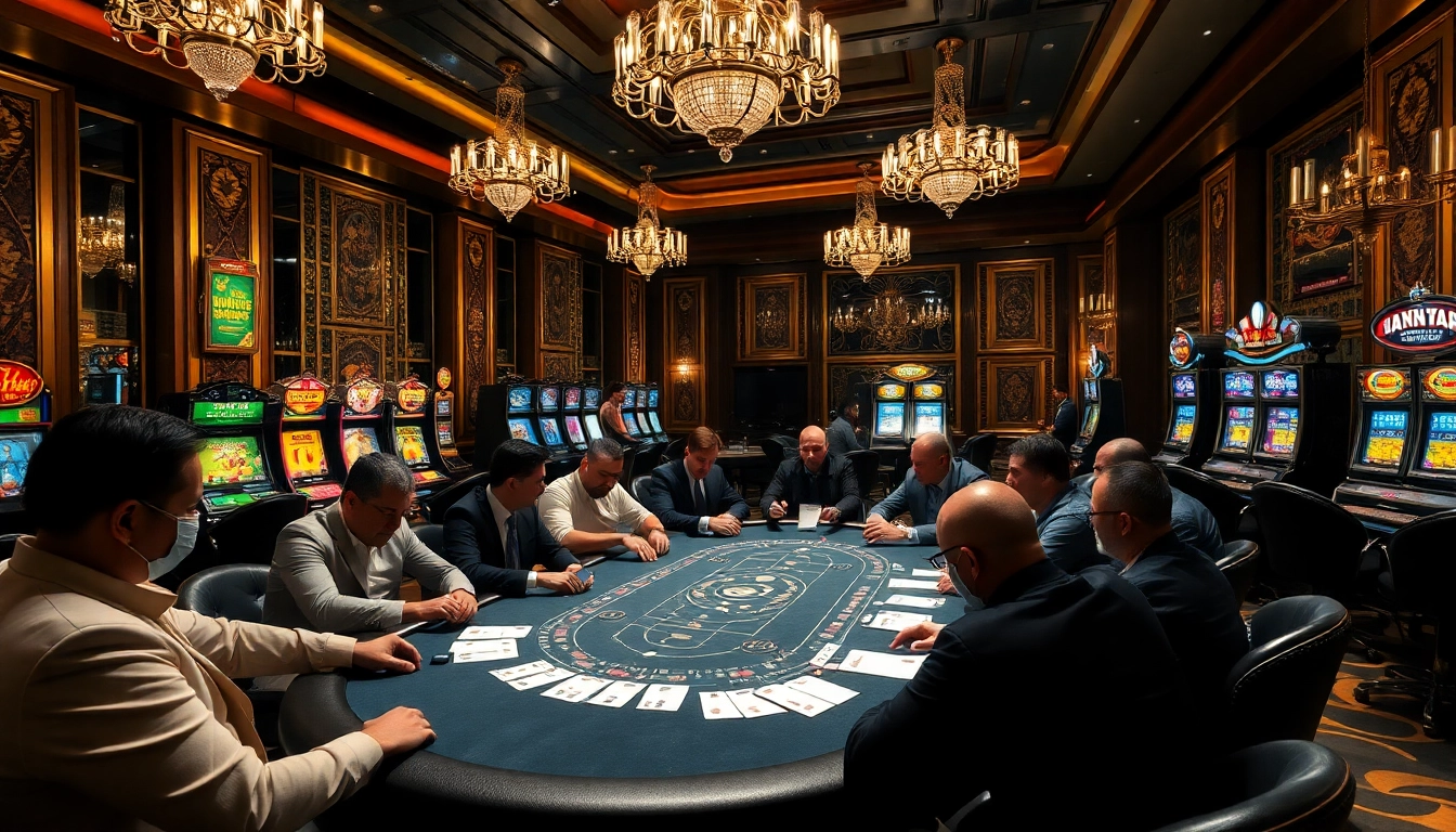 Engage with thrilling gameplay at king88.limited with a luxurious casino backdrop including poker and slots.