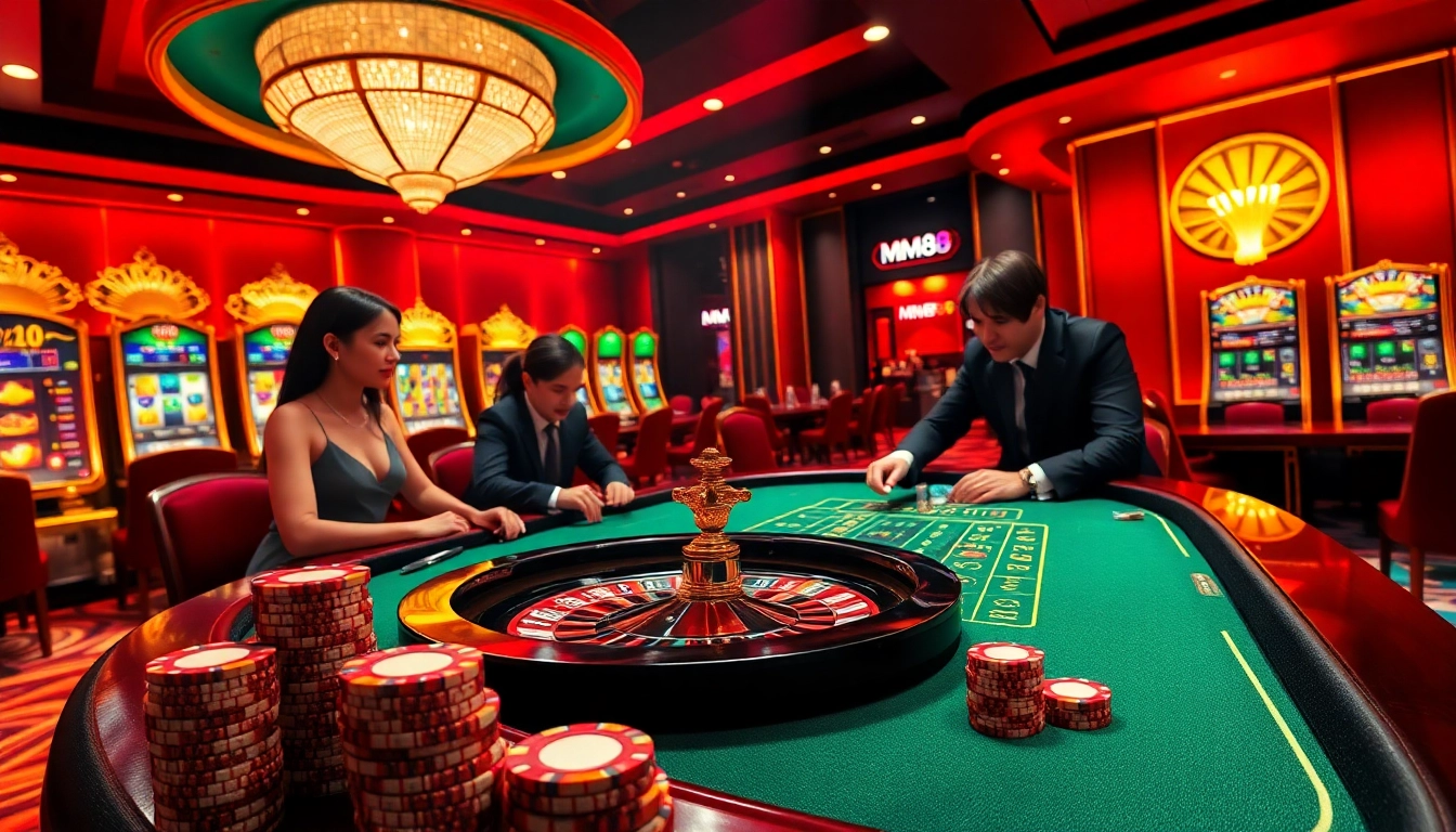 Experience the thrill at MM88 with vibrant casino gaming, poker chips, and roulette excitement.