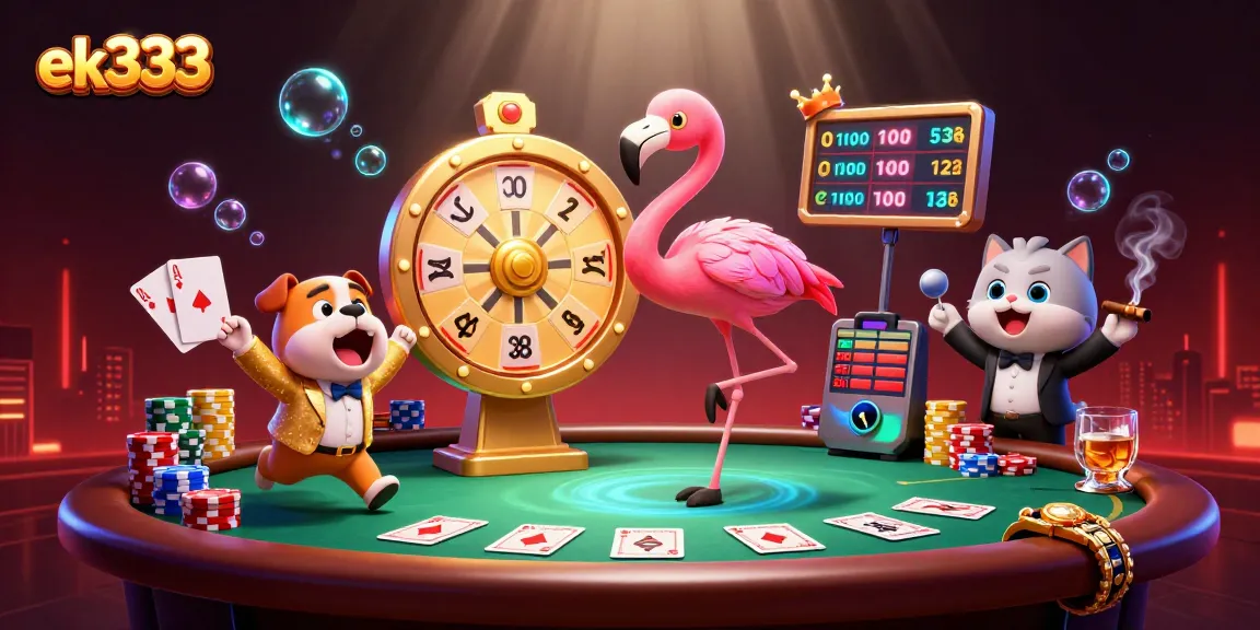 Engage in thrilling gameplay with ek333, as the flamingo host spins the prize wheel surrounded by poker excitement.