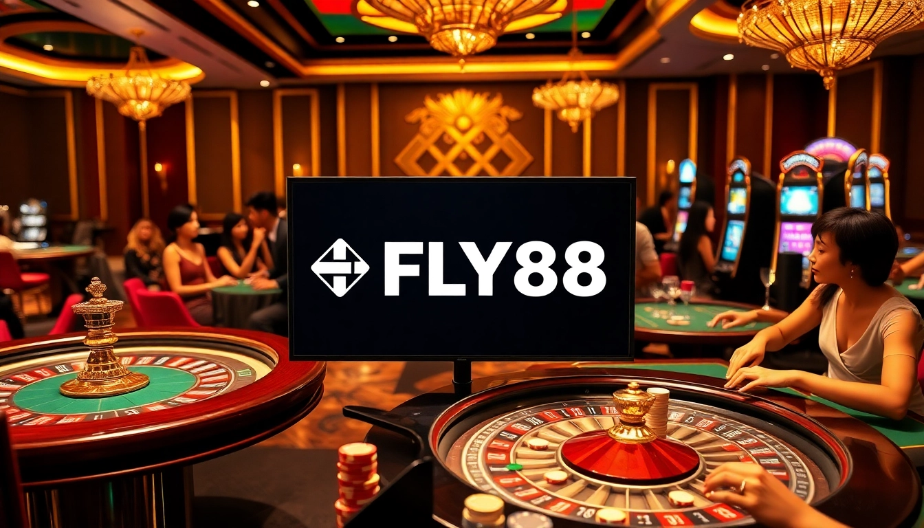 Exciting online gambling experience at fly88 with vibrant casino tables and players.
