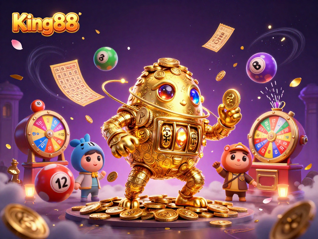 Experience the excitement of King88 with a vibrant casino scene showcasing animated characters and dynamic game elements.
