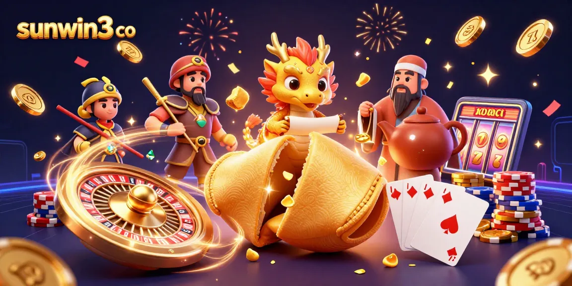 Experience thrilling wins with sunwin3 co's vibrant 3D illustration showcasing dynamic casino action.