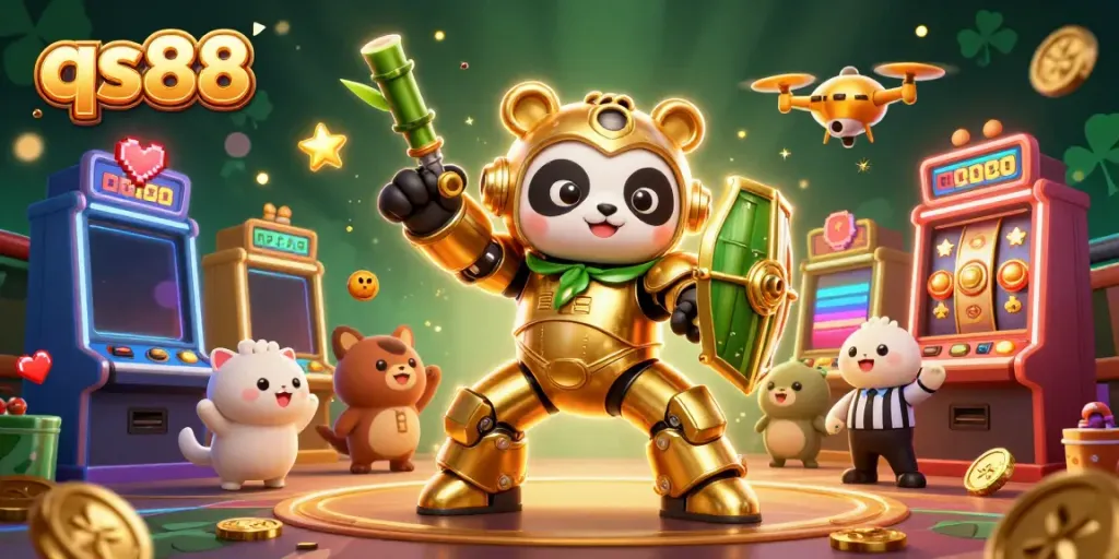 Experience the excitement of qs88 in a colorful, dynamic casino scene with vibrant characters and games.
