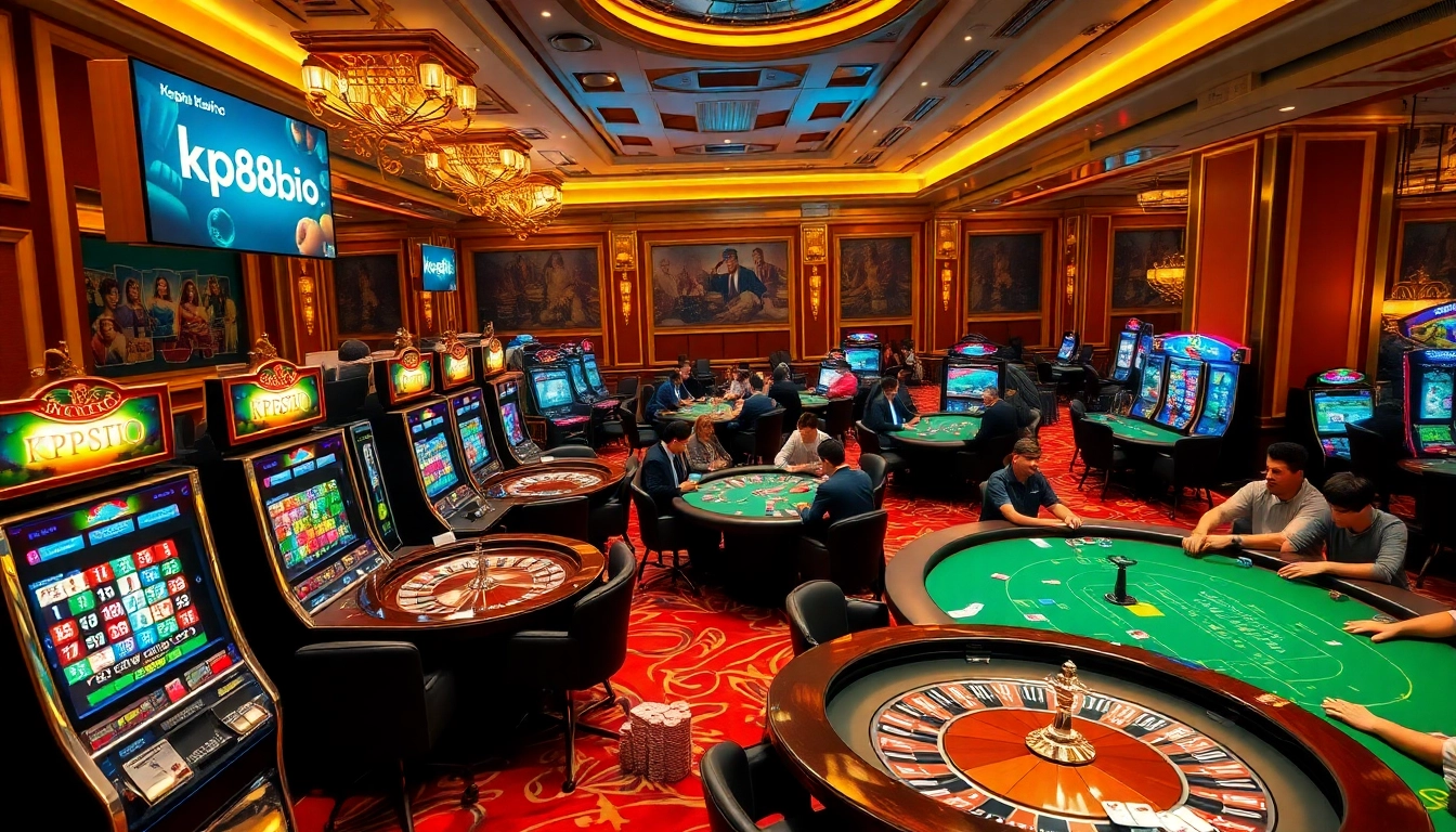 Players enjoying gaming excitement at kp88.bio casino tables with vibrant atmosphere.