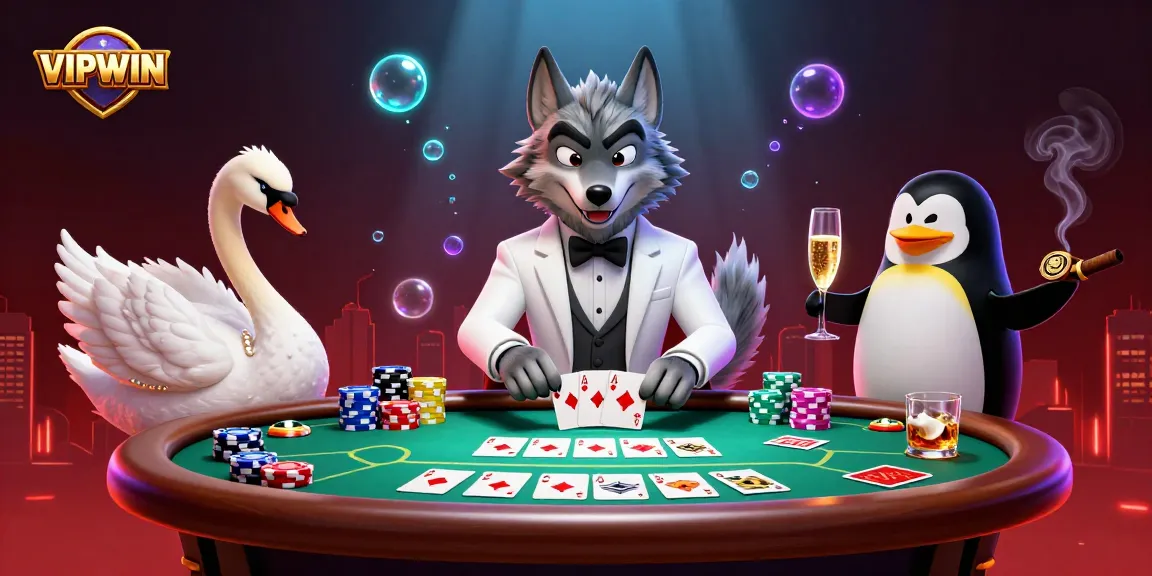 Experience thrilling baccarat at VIPWIN with cartoon characters engaged at the table.