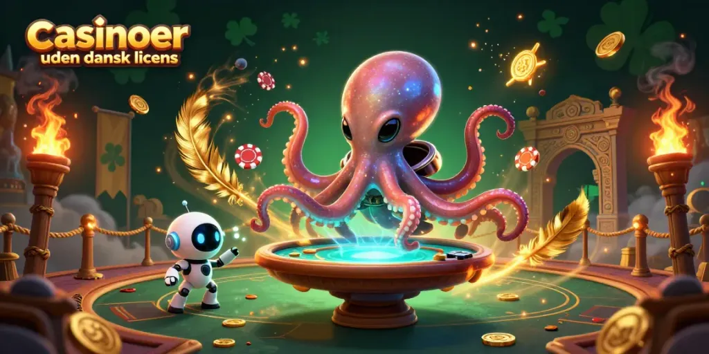 Experience the thrill of casinoer uden dansk licens with an alien octopus at a poker table.