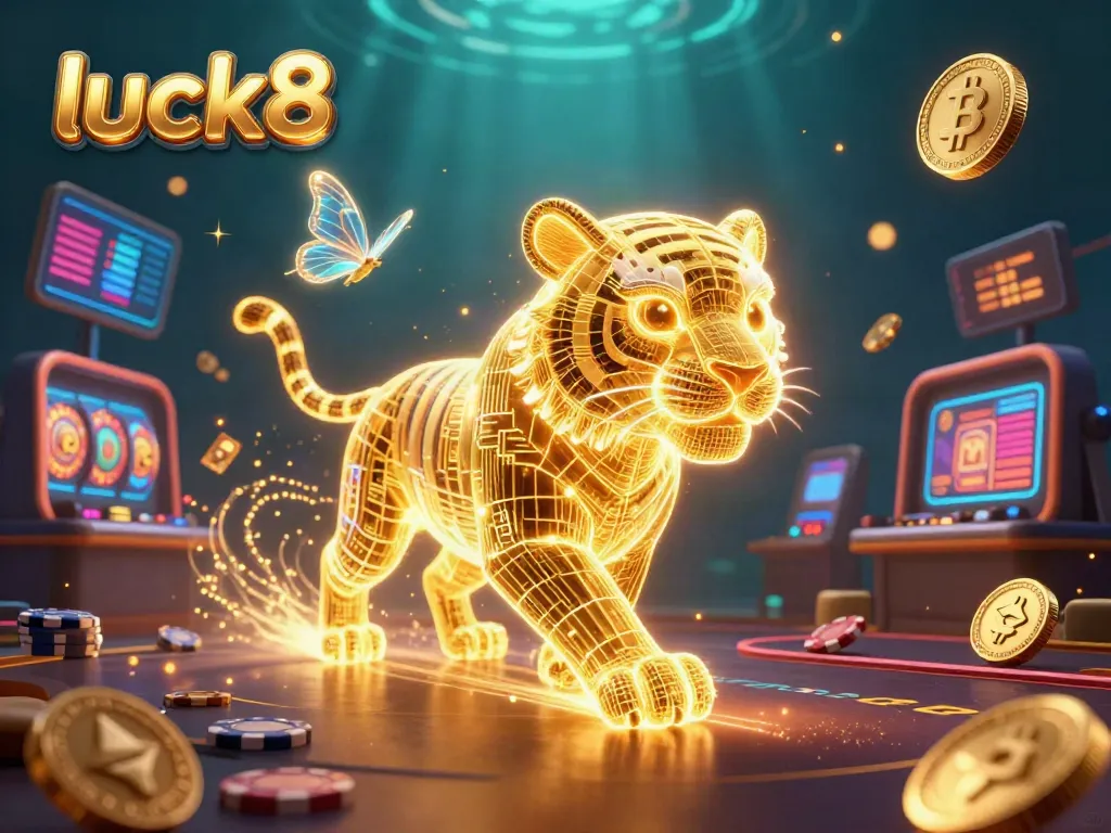 Experience the thrill of luck8 as a neon-wireframe tiger lights up the digital casino landscape!