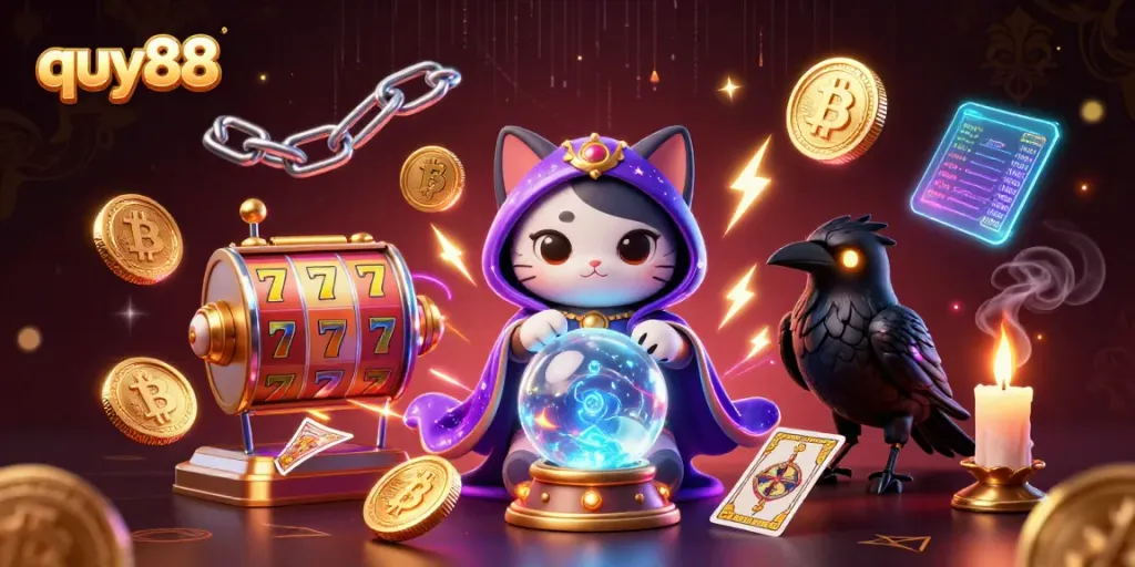 Experience the thrill of slots and crypto gaming with quy88 and vibrant symbols and characters.