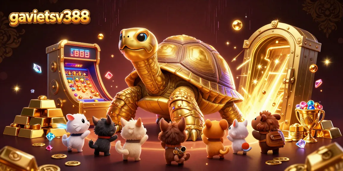 Engage in exciting gameplay at gavietsv388 with a rich scene of a golden tortoise pinball machine.