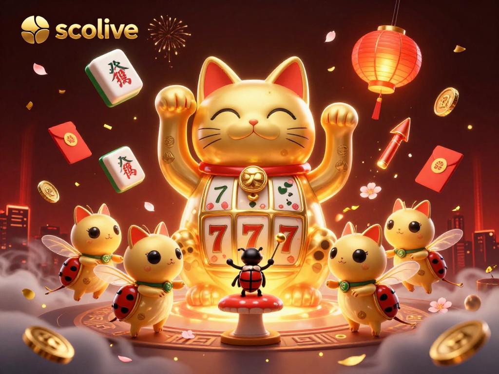 Experience the vibrant world of socolive with our dynamic lucky cat illustration amidst casino themes.