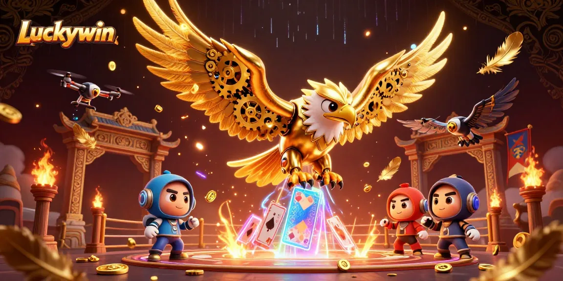 Experience thrilling gameplay at Luckywin with a golden eagle soaring through holographic action.