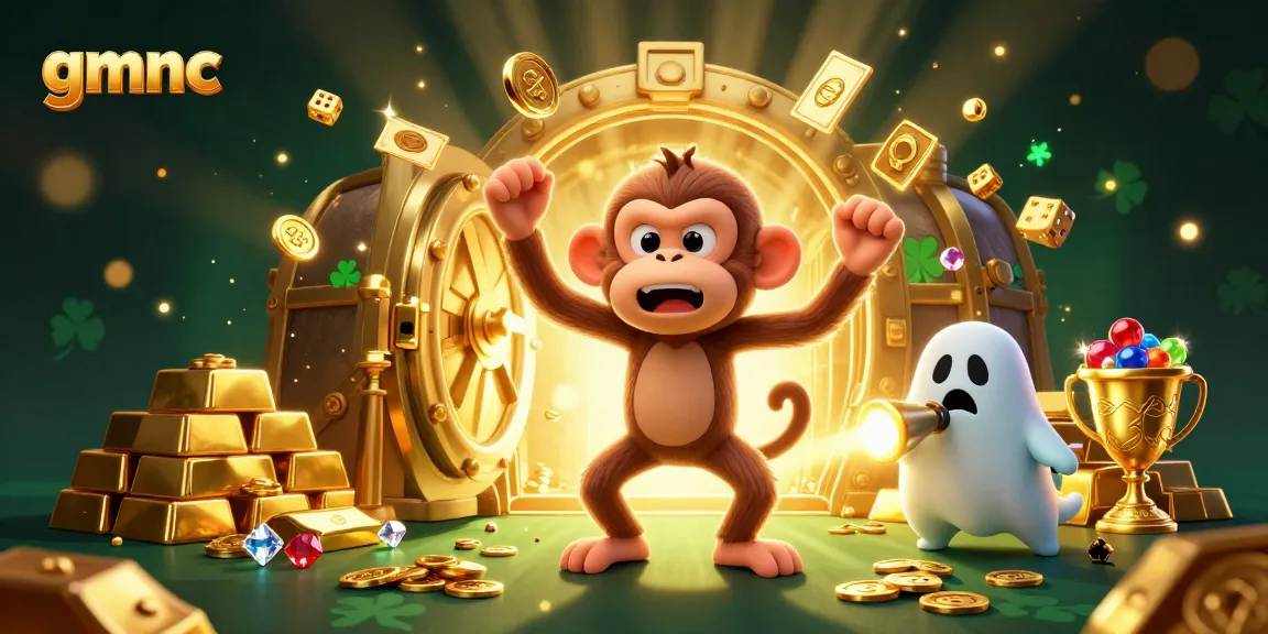 Experience gmnc with a playful poltergeist monkey and ghost-hunter puppy in a vibrant casino scene.
