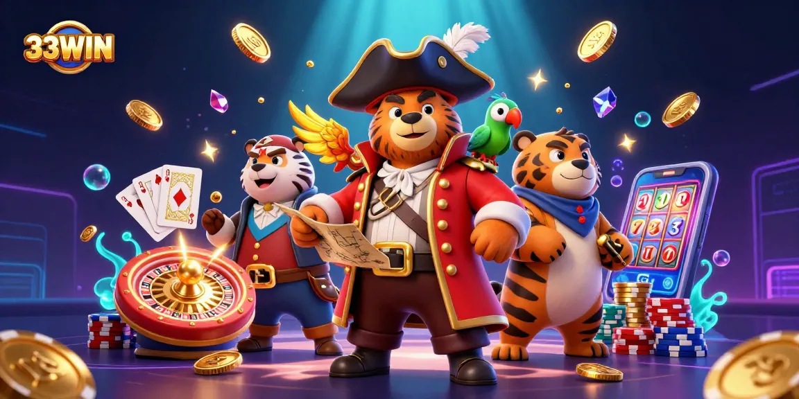 Engage in thrilling adventures at 33WIN with dynamic casino games featuring pirate-themed characters and vibrant visuals.