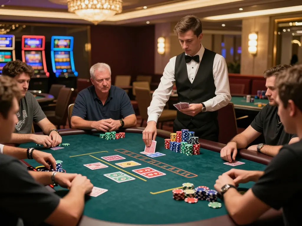 Engaged players at a 789f poker table showcasing strategic play and vibrant casino atmosphere.