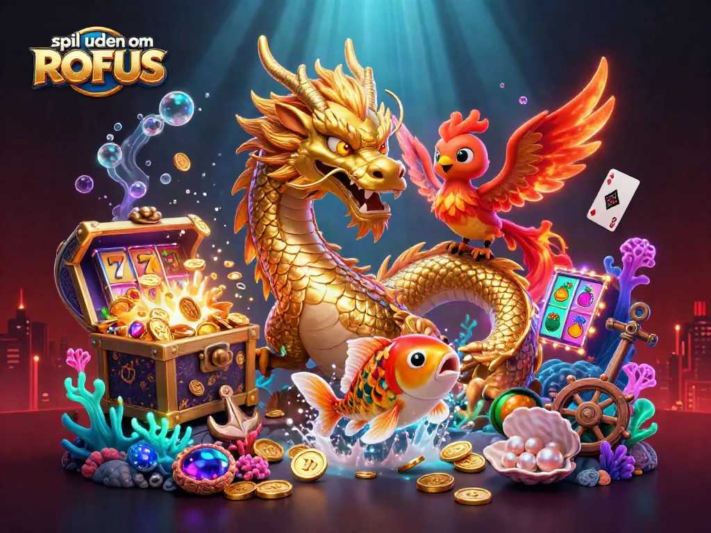 Engage in thrilling gameplay with spil uden om ROFUS, featuring a vibrant 3D casino scene.