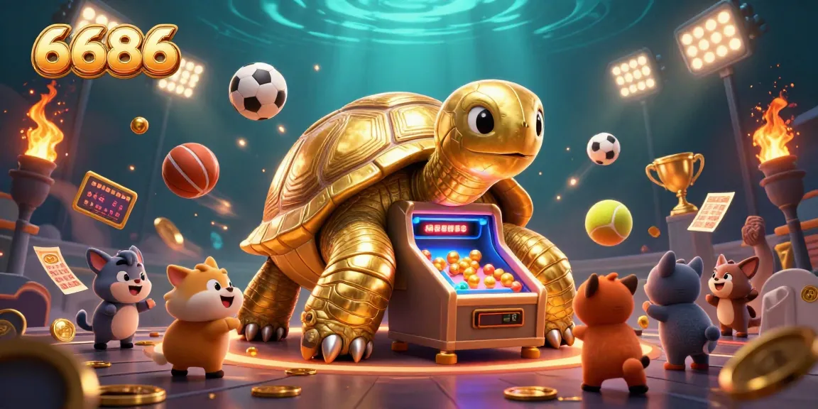 Experience thrilling gaming action with 6686's vibrant tortoise pinball scene packed with sports elements.