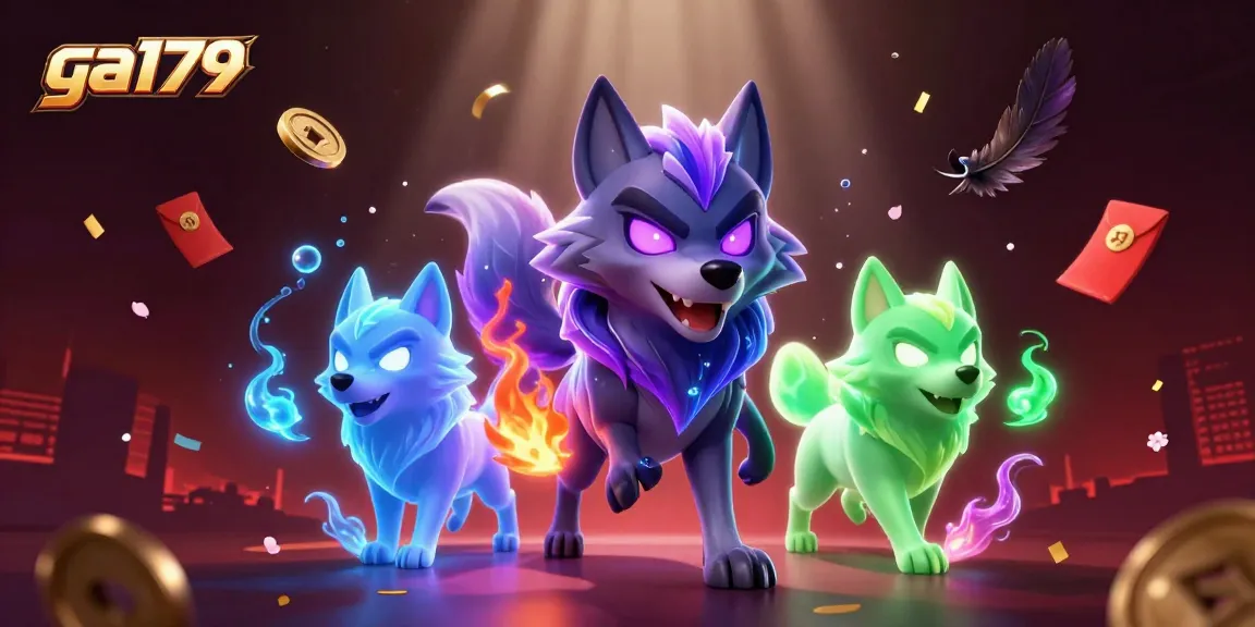 Engage in thrilling cockfighting battles at ga179 with luminous wolves and rich casino elements.