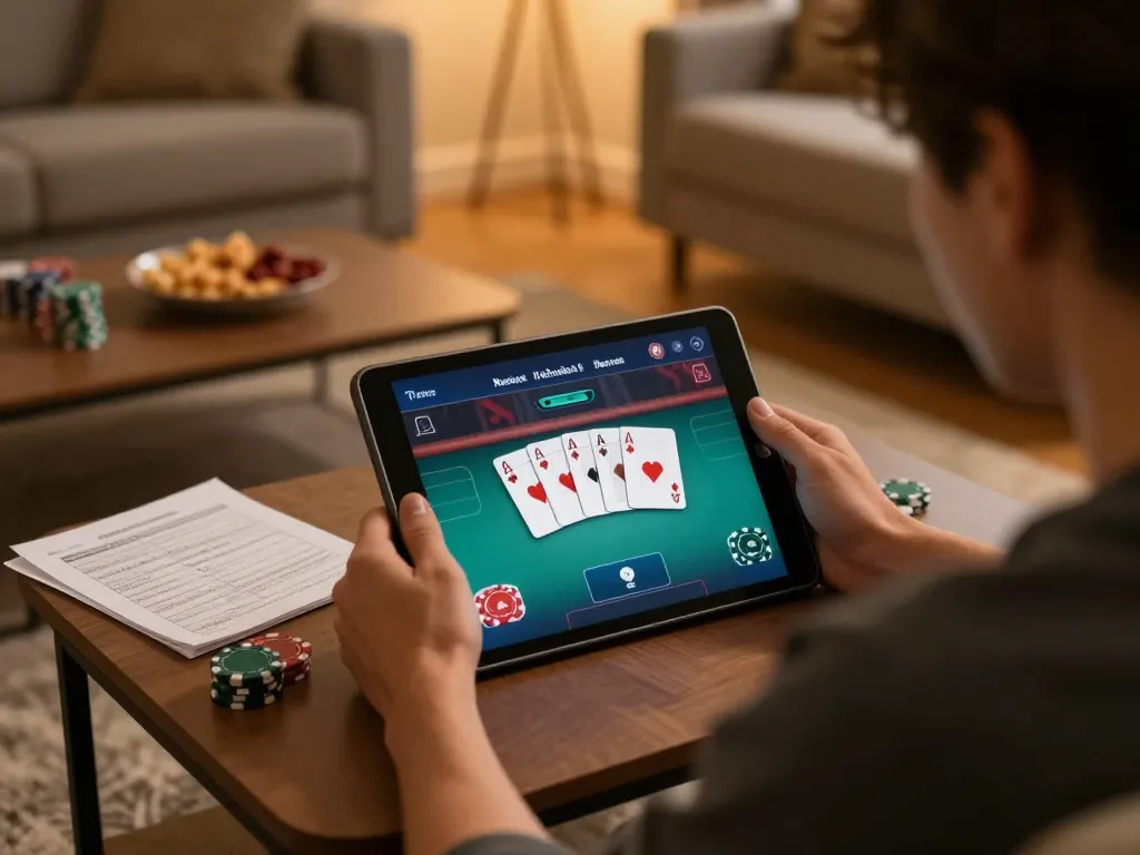 Person engaging in online casino gaming on DA88 platform with strategic notes visible