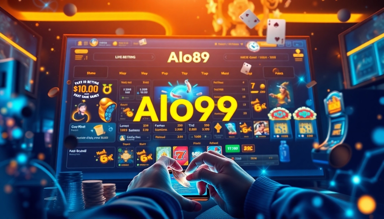 Alo789 online casino experience showcasing live betting and poker action with vibrant colors and professional design.