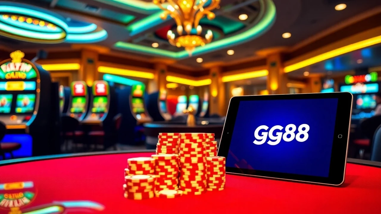 Experience the excitement of gambling with the gg88 apk showcasing vibrant slots and poker chips.