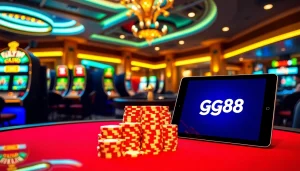Experience the excitement of gambling with the gg88 apk showcasing vibrant slots and poker chips.