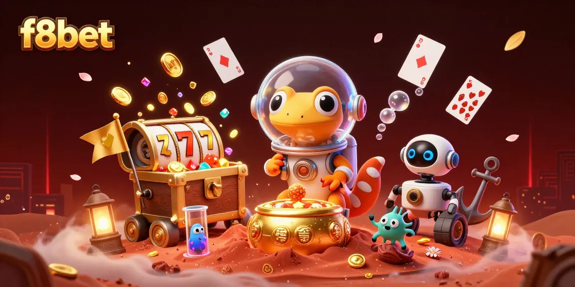 Experience the exciting world of f8bet with an illustrated scene of Martian adventure and casino treasures.