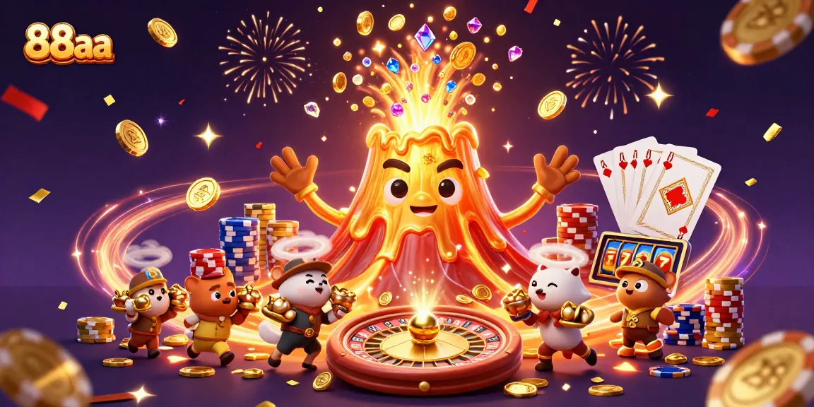 Experience thrilling gaming adventures at 88aa with a vibrant 3D casino scene showcasing excitement and winnings!
