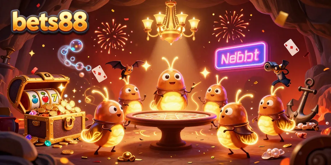 Experience the vibrant bets88 casino scene with glowing worms, gold coins, and dynamic gaming elements.