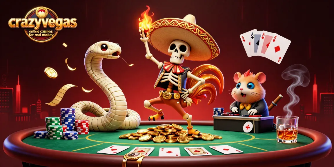 Experience thrilling action at crazyvegas online casinos for real money with colorful characters celebrating on a poker table.